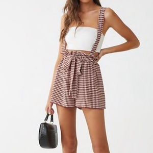 Women's Houndstooth Crepe Paperbag Overall Shorts